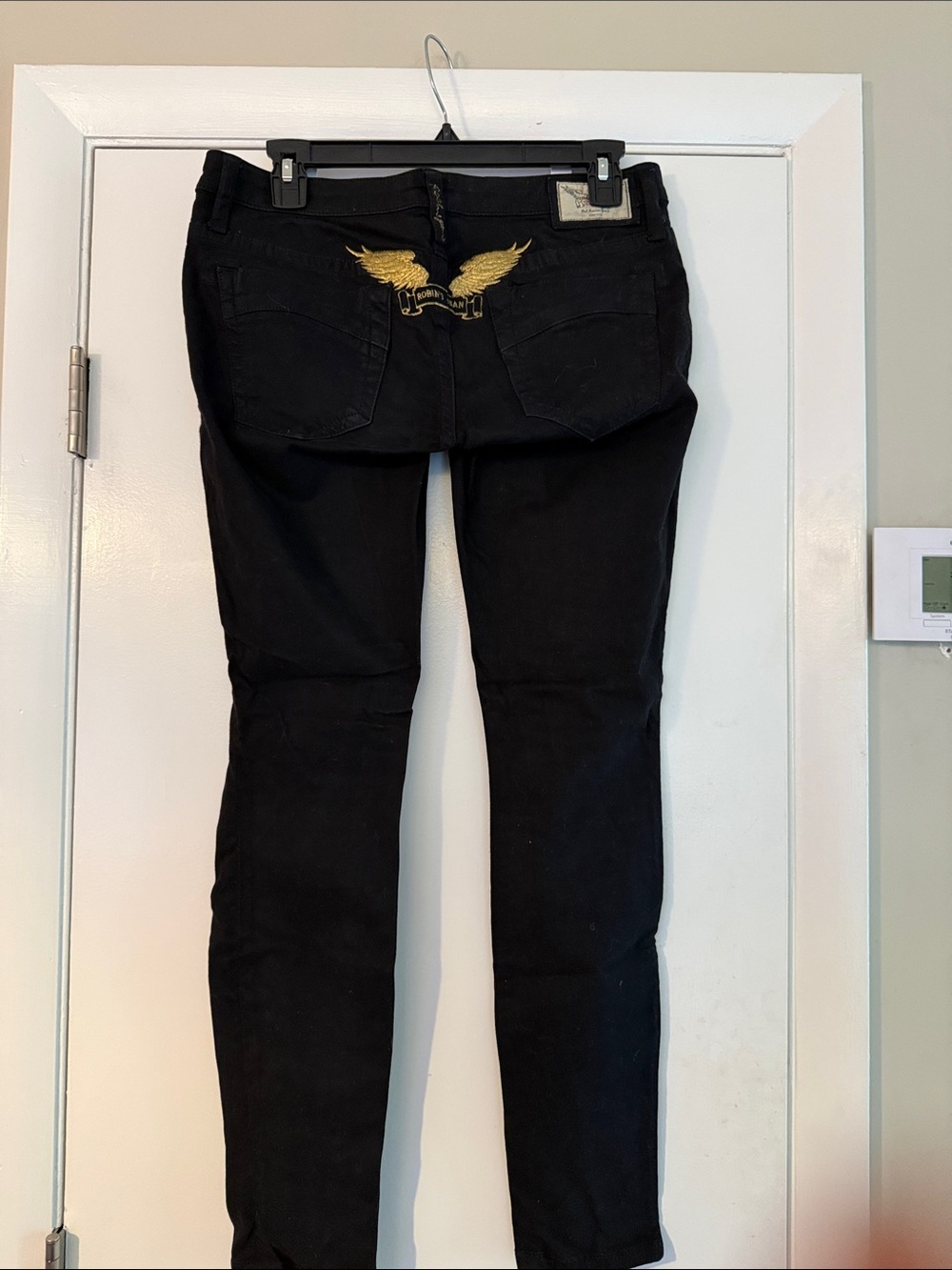 Robin's Jean Black Skinny Jeans with Gold Wing Embroidery